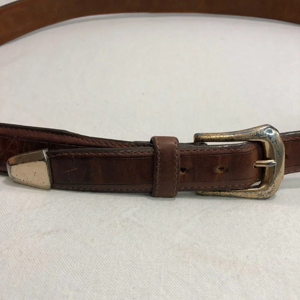 Brown Leather Belt Brass Buckle Made in the USA